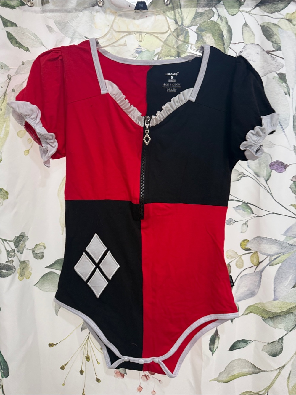 Harley Quinn Two-Tone Red and Black One-Piece Halloween Costume
